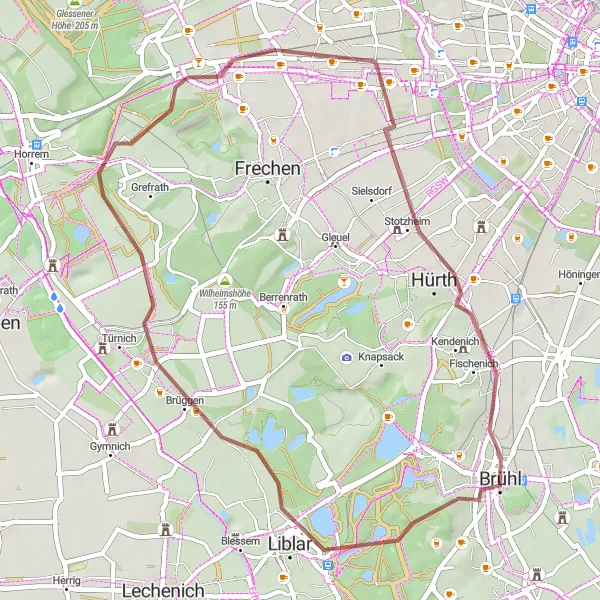 Map miniature of "The Gravel Explorer" cycling inspiration in Köln, Germany. Generated by Tarmacs.app cycling route planner