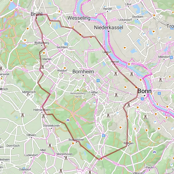Karten-Miniaturansicht der Radinspiration "Naturschutzgebiete und Weinberge" in Köln, Germany. Erstellt vom Tarmacs.app-Routenplaner für Radtouren