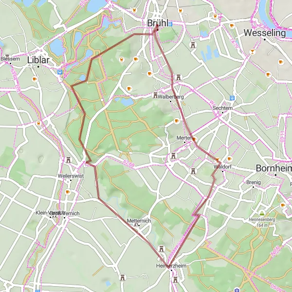 Karten-Miniaturansicht der Radinspiration "Schlosspark und Heimerzheim" in Köln, Germany. Erstellt vom Tarmacs.app-Routenplaner für Radtouren