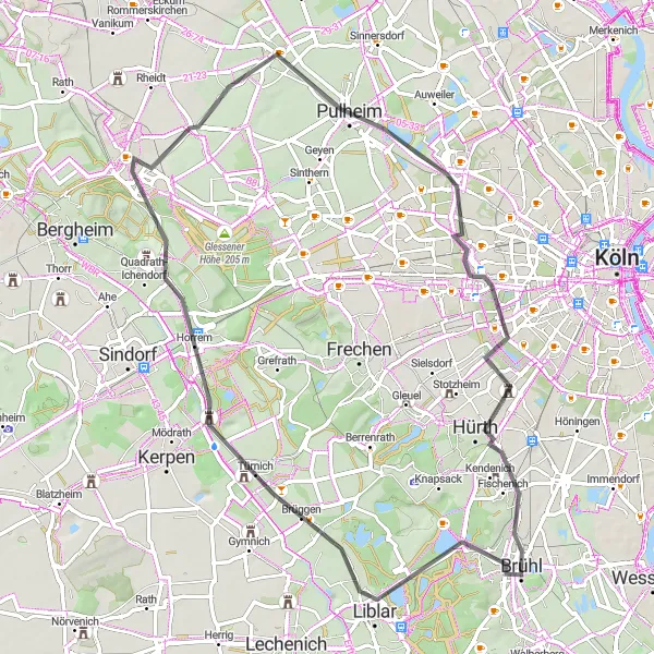 Karten-Miniaturansicht der Radinspiration "Durch die Kulturlandschaft des Rheinlands" in Köln, Germany. Erstellt vom Tarmacs.app-Routenplaner für Radtouren