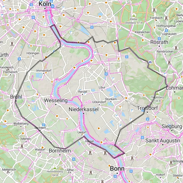 Map miniature of "The Brühl Historical Tour" cycling inspiration in Köln, Germany. Generated by Tarmacs.app cycling route planner