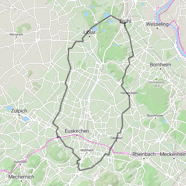 Map miniature of "Scenic Road Cycling Adventure" cycling inspiration in Köln, Germany. Generated by Tarmacs.app cycling route planner