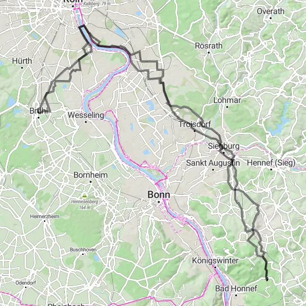 Map miniature of "The Epic Rhine Valley Cycling Adventure" cycling inspiration in Köln, Germany. Generated by Tarmacs.app cycling route planner