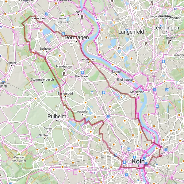 Map miniature of "Riverside Relaxation" cycling inspiration in Köln, Germany. Generated by Tarmacs.app cycling route planner