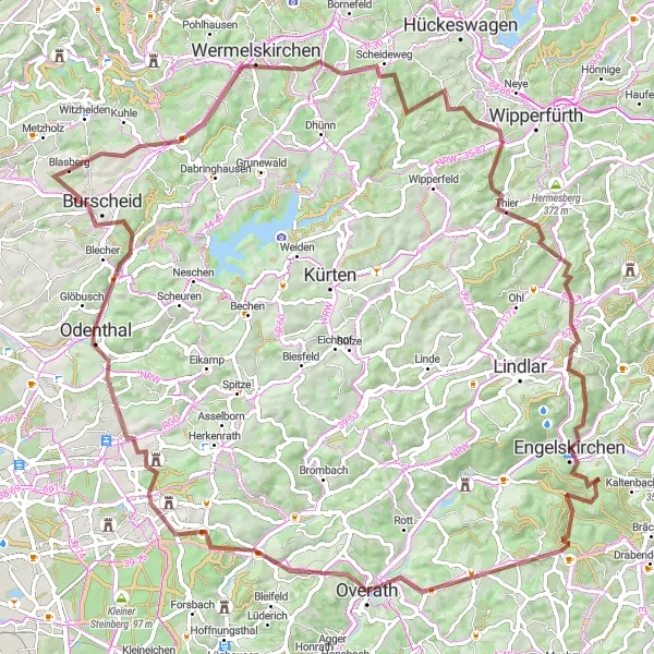 Karten-Miniaturansicht der Radinspiration "Entdeckungstour durch das Bergische Land" in Köln, Germany. Erstellt vom Tarmacs.app-Routenplaner für Radtouren