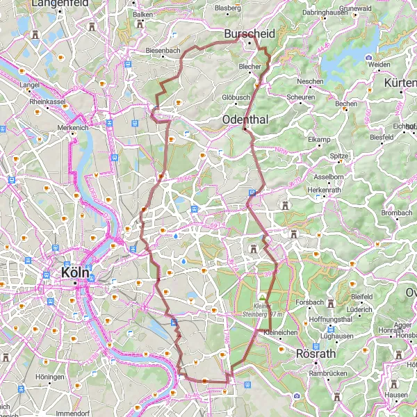 Map miniature of "The Gravel Adventure" cycling inspiration in Köln, Germany. Generated by Tarmacs.app cycling route planner