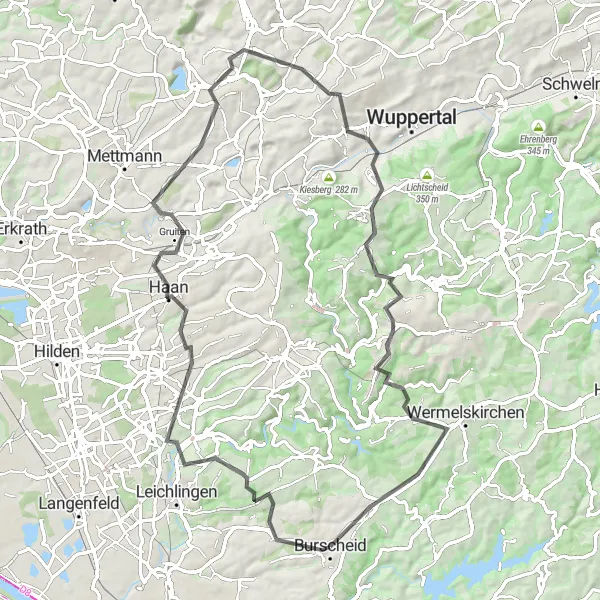 Map miniature of "Merscheid and Eichenberg Road Route" cycling inspiration in Köln, Germany. Generated by Tarmacs.app cycling route planner