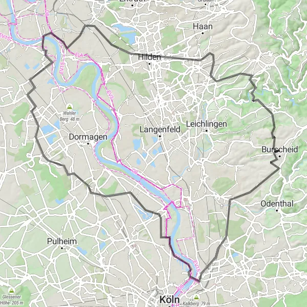Karten-Miniaturansicht der Radinspiration "Panorama-Rundtour durch Köln und Hilden" in Köln, Germany. Erstellt vom Tarmacs.app-Routenplaner für Radtouren