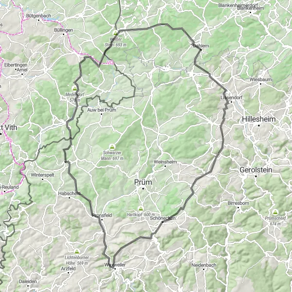 Map miniature of "Eifel Challenge" cycling inspiration in Köln, Germany. Generated by Tarmacs.app cycling route planner