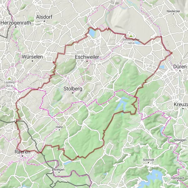 Karten-Miniaturansicht der Radinspiration "Gravelroute Düren-Rundfahrt" in Köln, Germany. Erstellt vom Tarmacs.app-Routenplaner für Radtouren