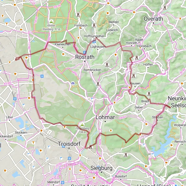 Map miniature of "Journey through Rösrath" cycling inspiration in Köln, Germany. Generated by Tarmacs.app cycling route planner
