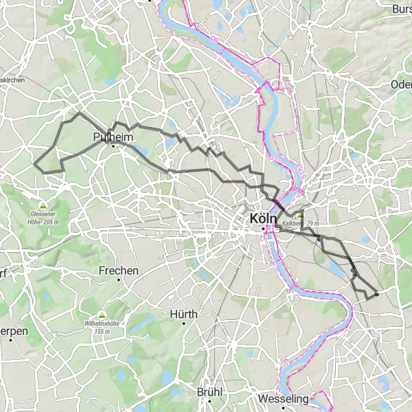 Map miniature of "Scenic Road Tour" cycling inspiration in Köln, Germany. Generated by Tarmacs.app cycling route planner