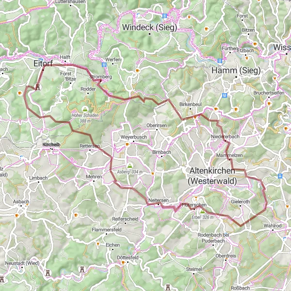 Map miniature of "Düsseldorfer Hütte and Herzberg" cycling inspiration in Köln, Germany. Generated by Tarmacs.app cycling route planner