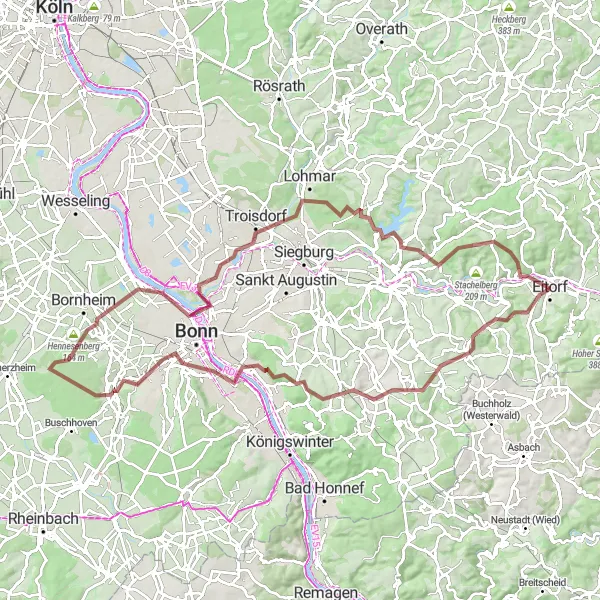 Karten-Miniaturansicht der Radinspiration "Panoramablicke im Siebengebirge" in Köln, Germany. Erstellt vom Tarmacs.app-Routenplaner für Radtouren