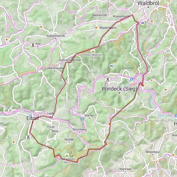 Karten-Miniaturansicht der Radinspiration "Eitorf - Schöne Naturwege" in Köln, Germany. Erstellt vom Tarmacs.app-Routenplaner für Radtouren