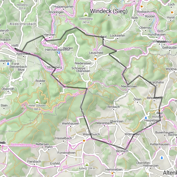 Map miniature of "Leuscheider Höhe - Halft" cycling inspiration in Köln, Germany. Generated by Tarmacs.app cycling route planner