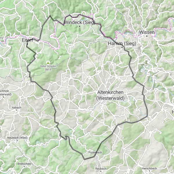 Karten-Miniaturansicht der Radinspiration "Eitorf - Naturerlebnis entlang der Sieg" in Köln, Germany. Erstellt vom Tarmacs.app-Routenplaner für Radtouren