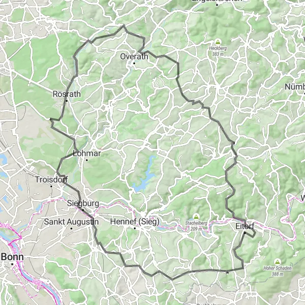 Karten-Miniaturansicht der Radinspiration "Eitorf - Panorama-Rundweg" in Köln, Germany. Erstellt vom Tarmacs.app-Routenplaner für Radtouren