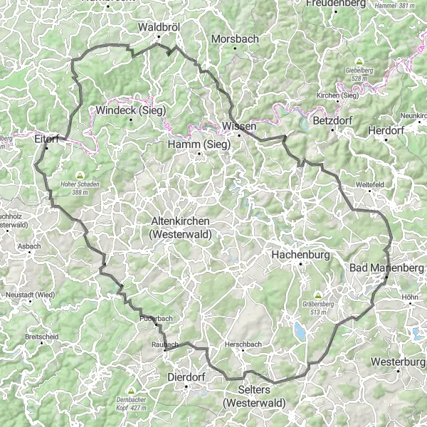 Map miniature of "From Hills to Valleys" cycling inspiration in Köln, Germany. Generated by Tarmacs.app cycling route planner