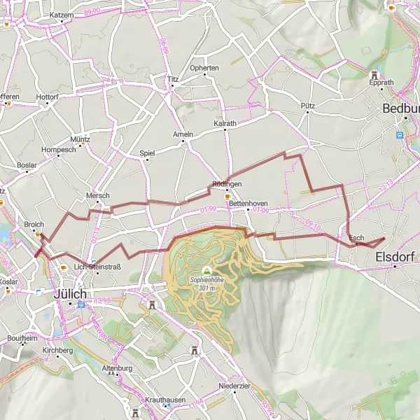 Map miniature of "Niederembt to Angelsdorf Gravel Route" cycling inspiration in Köln, Germany. Generated by Tarmacs.app cycling route planner
