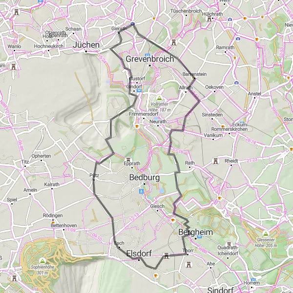 Map miniature of "The Barrenstein Tour" cycling inspiration in Köln, Germany. Generated by Tarmacs.app cycling route planner