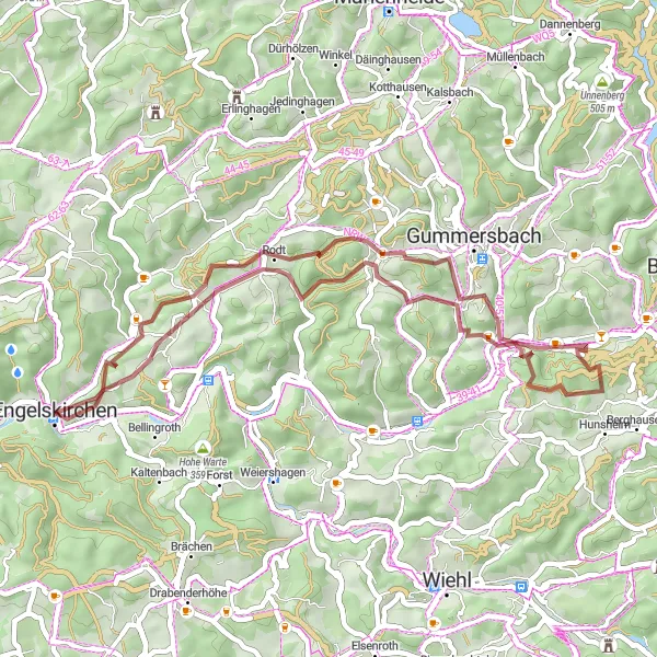 Karten-Miniaturansicht der Radinspiration "Einblicke in die Geschichte von Gummersbach" in Köln, Germany. Erstellt vom Tarmacs.app-Routenplaner für Radtouren