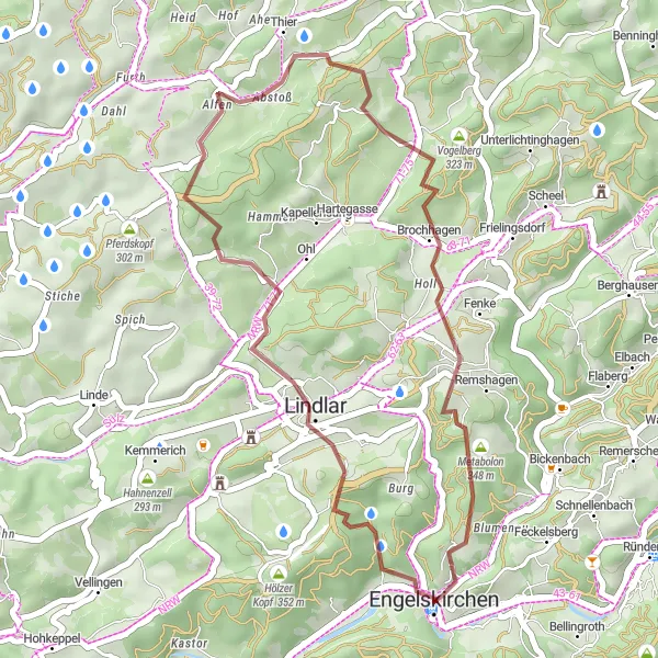 Karten-Miniaturansicht der Radinspiration "Entdecke die Natur in Lindlar" in Köln, Germany. Erstellt vom Tarmacs.app-Routenplaner für Radtouren
