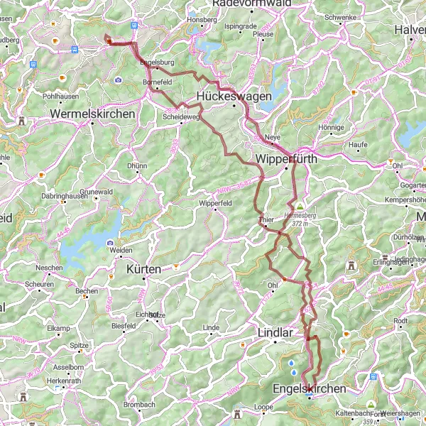 Map miniature of "Bergisches Land Adventure" cycling inspiration in Köln, Germany. Generated by Tarmacs.app cycling route planner