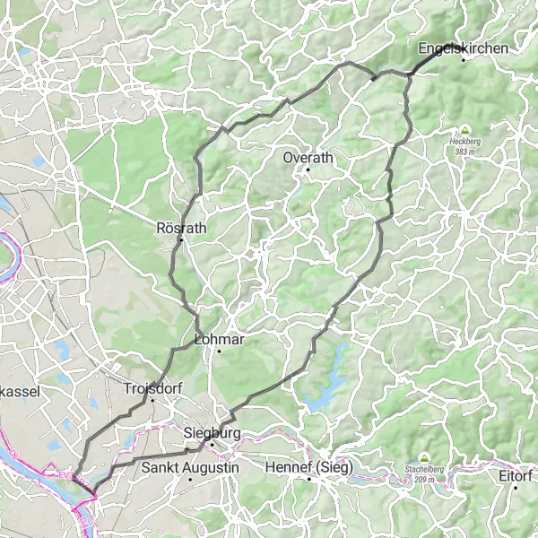 Map miniature of "Engelskirchen Scenic Tour" cycling inspiration in Köln, Germany. Generated by Tarmacs.app cycling route planner