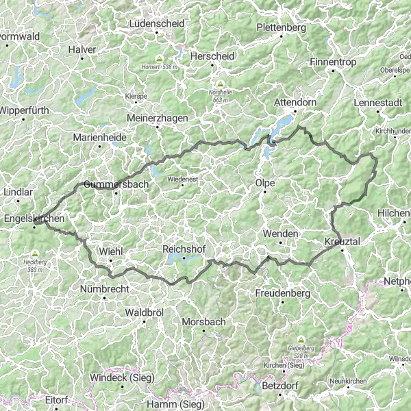 Karten-Miniaturansicht der Radinspiration "Road-Tour durch die Naturparks" in Köln, Germany. Erstellt vom Tarmacs.app-Routenplaner für Radtouren