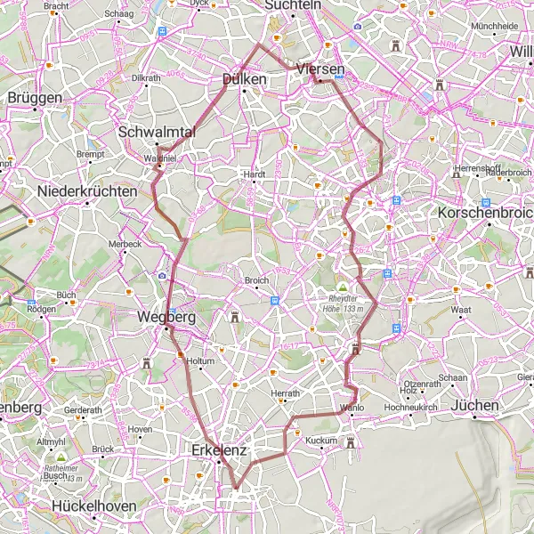 Map miniature of "Beautiful Schwalm Valley Gravel Ride" cycling inspiration in Köln, Germany. Generated by Tarmacs.app cycling route planner