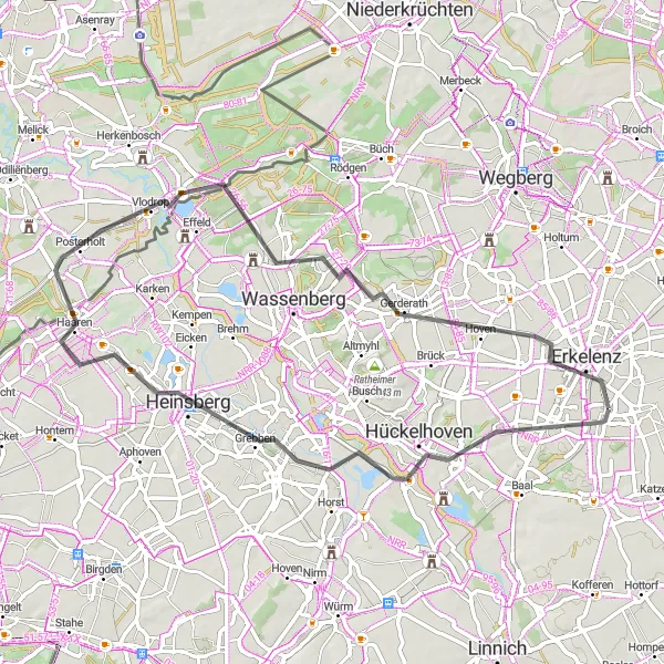 Map miniature of "Discover the Stunning Scenery of Erkelenz" cycling inspiration in Köln, Germany. Generated by Tarmacs.app cycling route planner