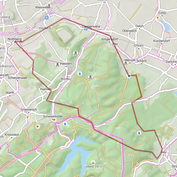 Map miniature of "Eschweiler to Schevenhütte Gravel Route" cycling inspiration in Köln, Germany. Generated by Tarmacs.app cycling route planner