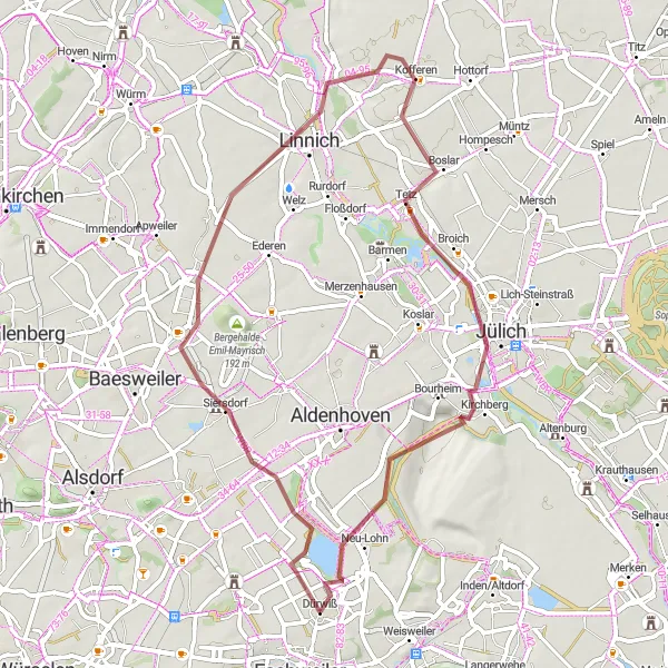 Map miniature of "Discover the Natural Beauty of Eschweiler" cycling inspiration in Köln, Germany. Generated by Tarmacs.app cycling route planner