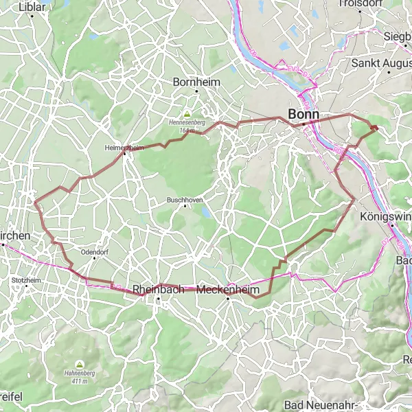 Map miniature of "Rolling Gravel Adventure" cycling inspiration in Köln, Germany. Generated by Tarmacs.app cycling route planner