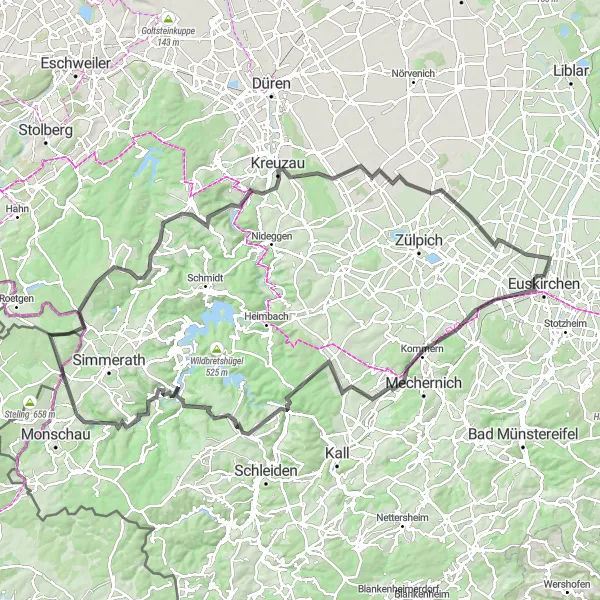 Map miniature of "Road cycling journey in the Eifel region" cycling inspiration in Köln, Germany. Generated by Tarmacs.app cycling route planner
