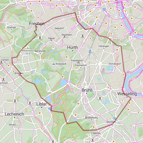 Karten-Miniaturansicht der Radinspiration "Abenteuerliche Gravel-Tour durch die Natur" in Köln, Germany. Erstellt vom Tarmacs.app-Routenplaner für Radtouren