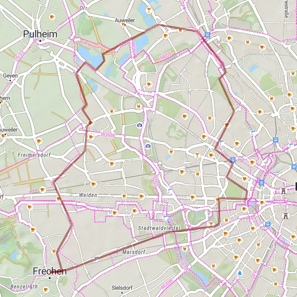 Karten-Miniaturansicht der Radinspiration "Durch das Pulheimer Land" in Köln, Germany. Erstellt vom Tarmacs.app-Routenplaner für Radtouren