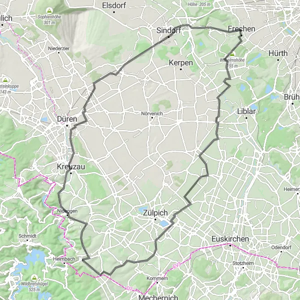 Map miniature of "Nideggen Road Adventure" cycling inspiration in Köln, Germany. Generated by Tarmacs.app cycling route planner