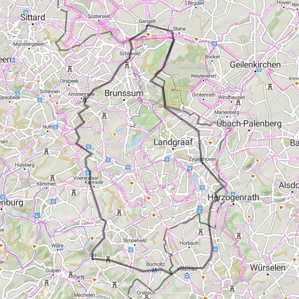 Karten-Miniaturansicht der Radinspiration "Herausfordernde Radtour durch Eygelshoven und Schinveld" in Köln, Germany. Erstellt vom Tarmacs.app-Routenplaner für Radtouren