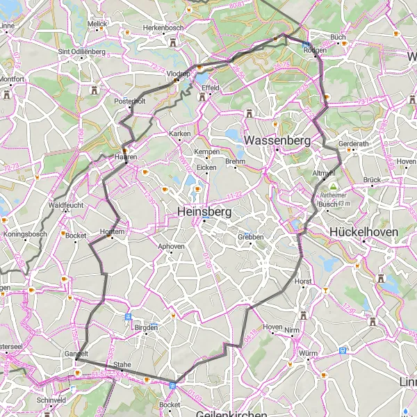 Map miniature of "Vlodrop Loop Road Ride" cycling inspiration in Köln, Germany. Generated by Tarmacs.app cycling route planner