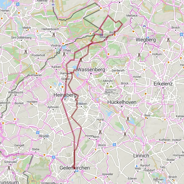 Map miniature of "Gravel Experience near Geilenkirchen" cycling inspiration in Köln, Germany. Generated by Tarmacs.app cycling route planner