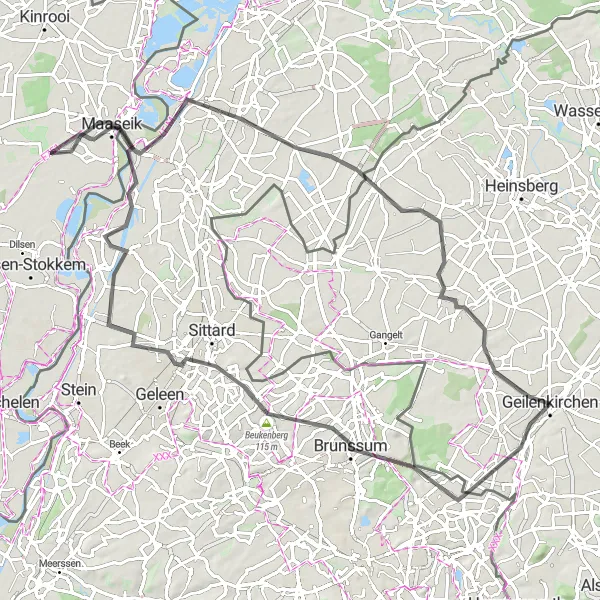 Map miniature of "The hilly loop around Geilenkirchen and the Dutch border" cycling inspiration in Köln, Germany. Generated by Tarmacs.app cycling route planner