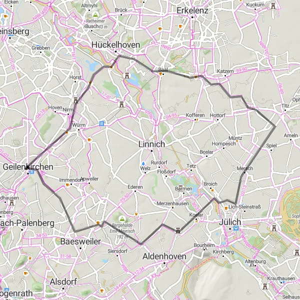 Map miniature of "Scenic Road Ride from Geilenkirchen" cycling inspiration in Köln, Germany. Generated by Tarmacs.app cycling route planner
