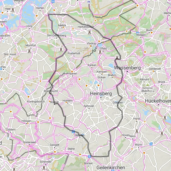 Map miniature of "Scenic Tour through Geilenkirchen and Surrounding Villages" cycling inspiration in Köln, Germany. Generated by Tarmacs.app cycling route planner