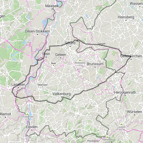 Map miniature of "Challenging Road Cycling Loop through Southern Limburg" cycling inspiration in Köln, Germany. Generated by Tarmacs.app cycling route planner