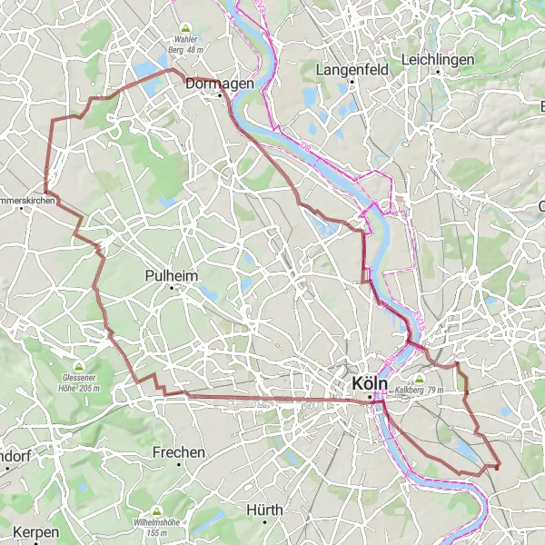 Map miniature of "The Gravel Adventure" cycling inspiration in Köln, Germany. Generated by Tarmacs.app cycling route planner