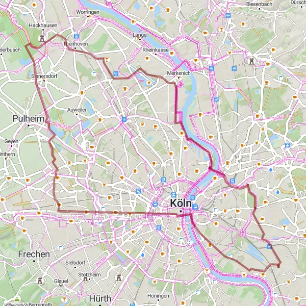 Map miniature of "Gravel Adventure to Pulheimer See" cycling inspiration in Köln, Germany. Generated by Tarmacs.app cycling route planner