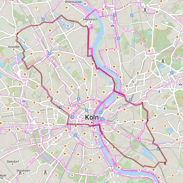 Map miniature of "Exploring Deutz and Escher See Gravel Circuit" cycling inspiration in Köln, Germany. Generated by Tarmacs.app cycling route planner