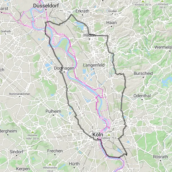 Karten-Miniaturansicht der Radinspiration "Erlebnisreiche Fahrt über 106 km" in Köln, Germany. Erstellt vom Tarmacs.app-Routenplaner für Radtouren